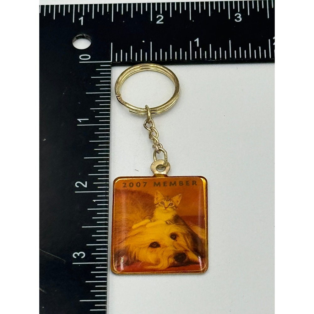 Humane Society US 2007 Member Keychain Dog‎ Kitten Photo Gold Tone Vintage HSUS